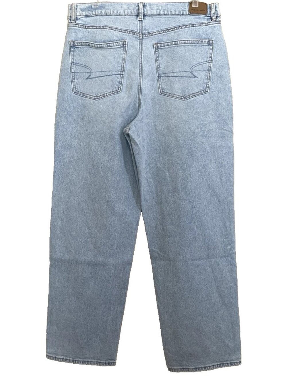 American Eagle Highest Rise Baggy Straight Jeans Size 14 Short Criss Cross Waist - Picture 4 of 13